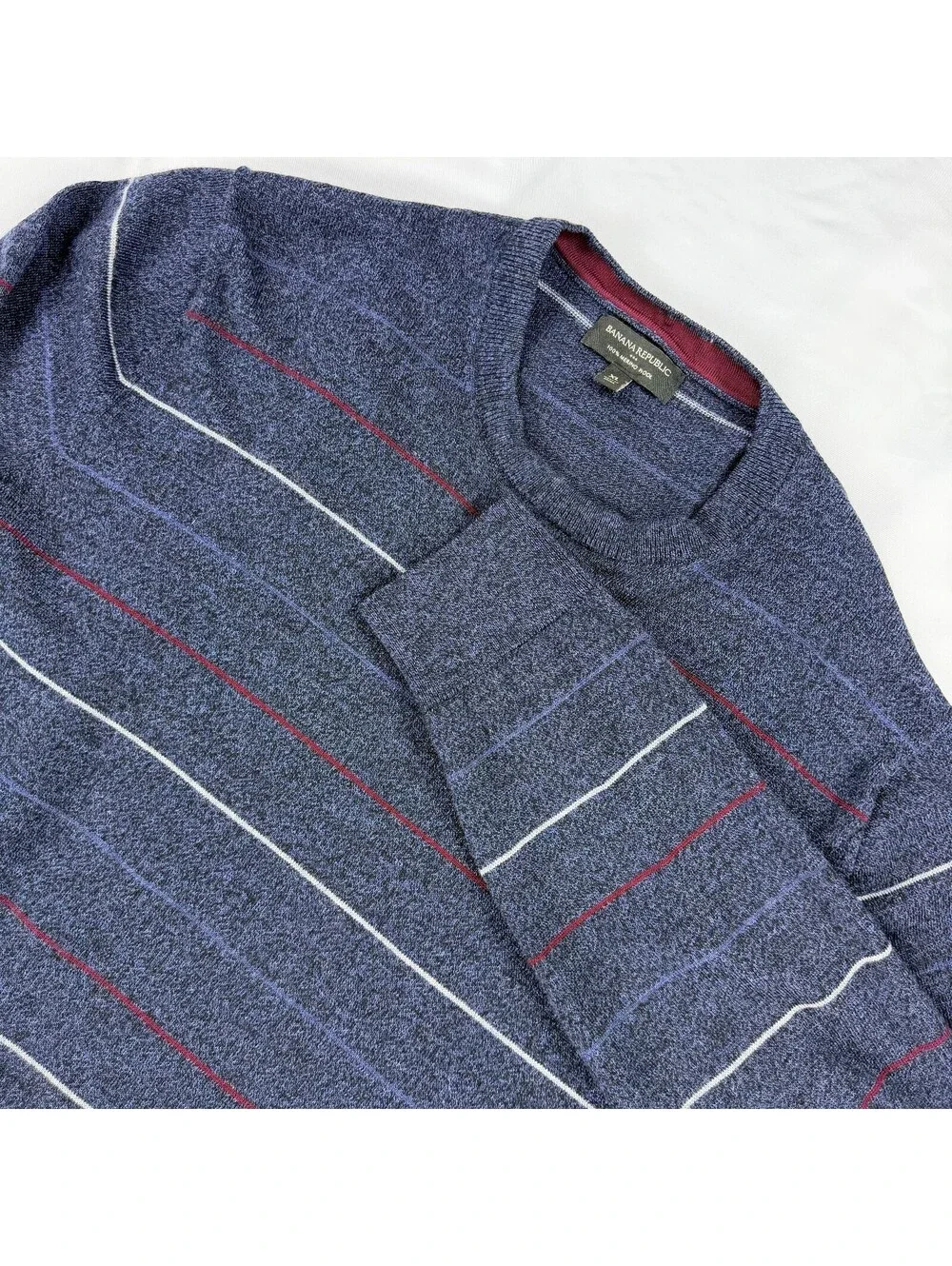 Banana Republic Men's XL 100% Merino Wool Navy Stripe Crewneck 593254